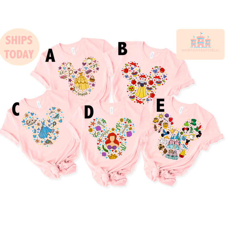 Disney Princess Belle, Ariel, Snow white, Cinderella, small world shirt, mickey disney princess shirt, family matching shirt, disney shirts - 2.jpg