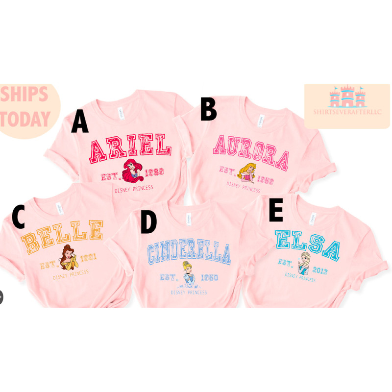 Disney Princess Belle, Tiana, Elsa, Anna, Jasmine, Ariel, Aurora, Rapunzel, Snow white, Merida, Cinderella, Mulan, Disney Minnie ears top - 1.jpg