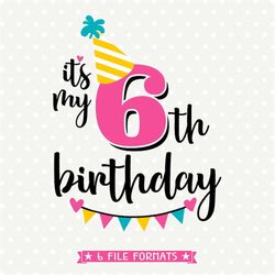 6th birthday svg, sixth birthday iron on file, its my birthday svg design, girls birthday shirt svg file, six years old