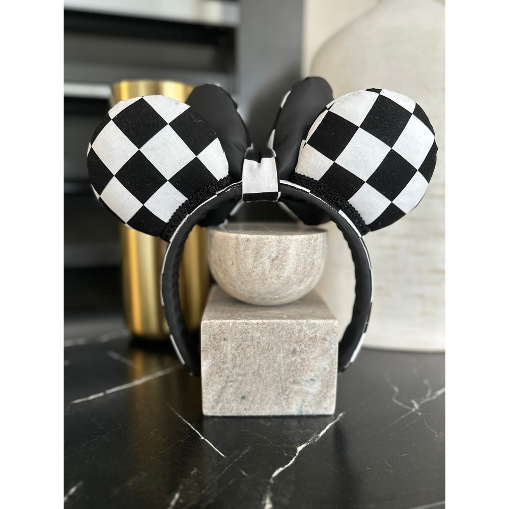 Halloween headband ears Black and white checkered Ears Headband Epcot Ears magic kingdom Ears disney Ears checkered ears, retro - 2.jpg