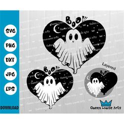 ghost svg, spooky season svg, kids halloween svg, bat svg, love halloween shirt svg, creepy ghost in the heart svg, funn