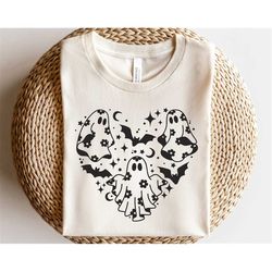 daisy ghost svg, floral ghost outline svg, kids halloween svg, bat svg, love halloween shirt svg, cute ghost in heart sv
