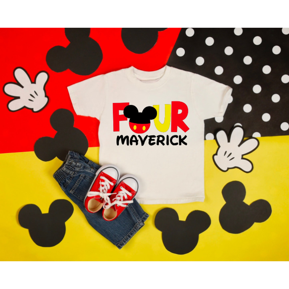 Mickey Mouse four birthday boy shirt, Mickey Mouse birthday shirt, Mickey Mouse birthday outfit, Mickey Mouse shirt, Mickey Mouse Disney tee - 1.jpg