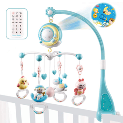 Baby Rattles Crib Mobiles Toy Holder, Rotating Mobile Bed Bell Musical Box Projection