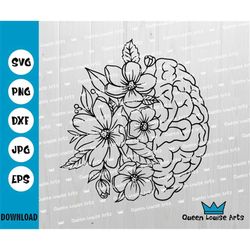 wildflower brain svg png dxf design, mental health matters svg file cricut, wildflowers svg, flower brain digital downlo