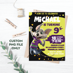 Personalized File Chuck E Cheese Birthday Invitation | Printable Chuck E Cheese Party Invite, Chuck Evite, | PNG File