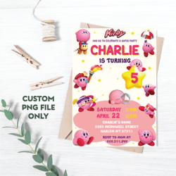 personalized file kirby birthday invitation | printable birthday party invitations, kids party invite | png file