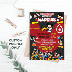 personalized file mickey birthday invitation | kids party, printable birthday party invitations | png file