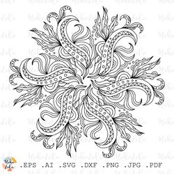 Floral Coloring Pattern Pdf, Flower Cricut Svg, Flower Clipart Png, Coloring Page Printable, Stencil Template Dxf