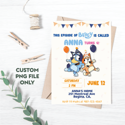 personalized file bluey birthday invitation invite bluey and bingo birthday invitation digital invitation | png file