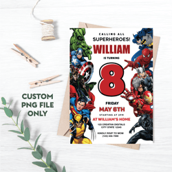 personalized file superhero birthday invitation | avengers party editable | superheroes party invite | png file