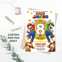 Personalized File Mario Birthday Invitation | Mario Invite | Super Brothers Boy Invite | Digital Birthday Kid | PNG File