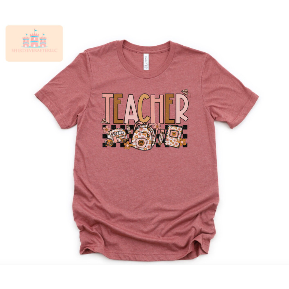 Retro Teacher Life Shirt, Teacher Appreciation Tee, Boho Floral Teacher Shirt, Checkered Teacher Shirt, Gift For Teacher, Teacher Sweatshirt - 3.jpg