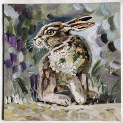 Rabbit portrait original oil painting on canvas animal art pet painting hand painted modern painting wall art 8x8 inches