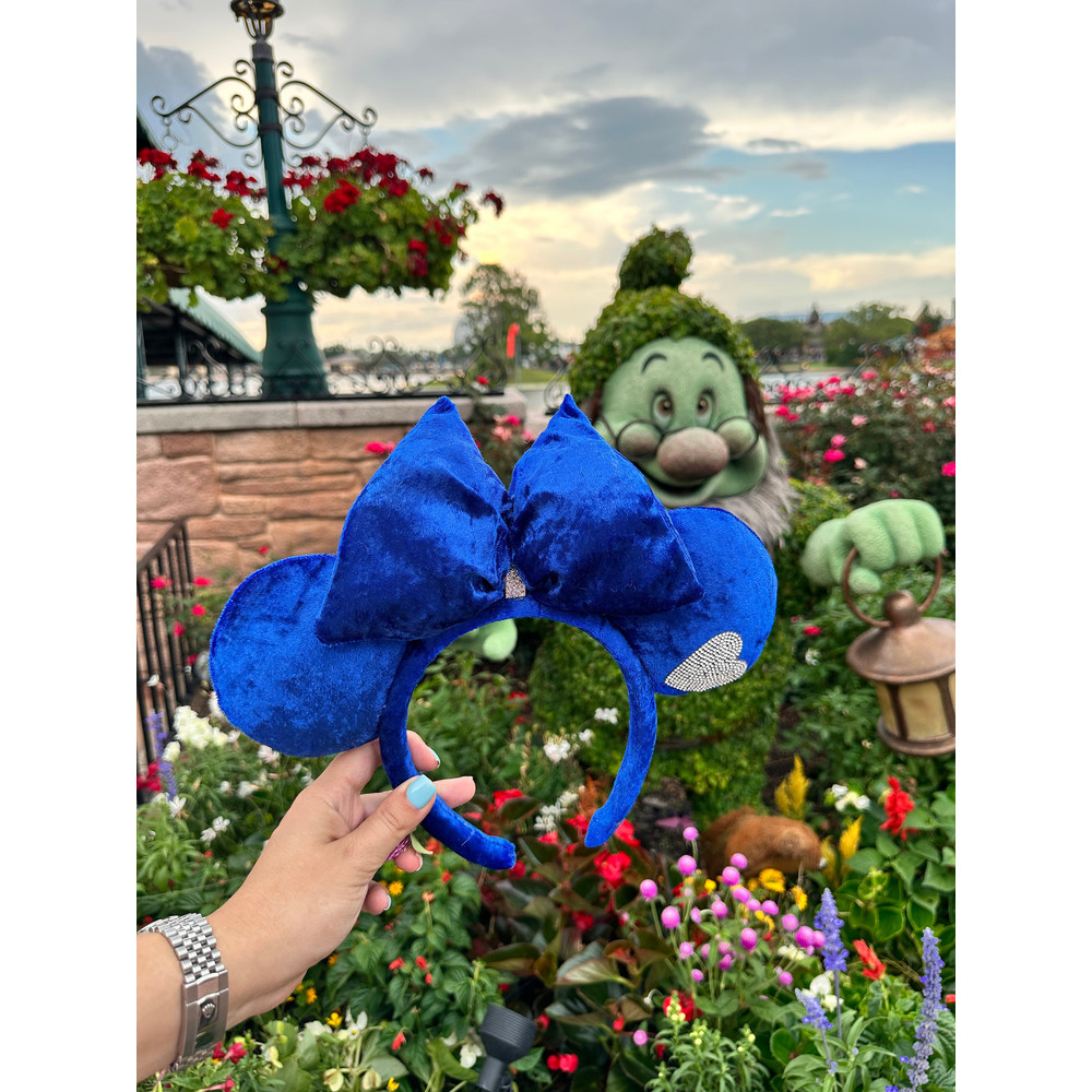 royal blue Ears, snow white inspired Headband, blue ears, sparkle ears, blue heart headband, beauty and the beast headband ears - 1.jpg