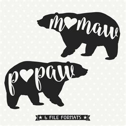 Mamaw Bear SVG file, Papaw Bear svg, Bear Family svg, Bear Iron on file, Bear SVG design, Commercial cut file, SVG die c