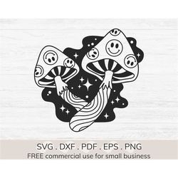 magic mushroom svg, retro happy face svg, witchcraft svg, mushroom tshirt svg, psychedelic svg, mystical mushrooms svg,