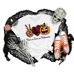 peace love halloween shirt, cute halloween shirt, fall t shirt,  fall gift, pumpkin shirt, women fall shirt, spooky seas