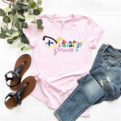 disney logo princess shirt, disney princess character shirt, princes, ariel, belle, rapunzel, gift for girl, aurora, shi