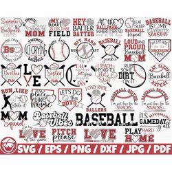 baseball quotes x35 bundle svg/eps/png/dxf/jpg/pdf, baseball life svg, baseball mom commercial, field svg, sport bundle,