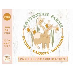 cottontail farms easter bunny png for sublimation - retro spring daffodil png, vintage spring png - commercial use, digi