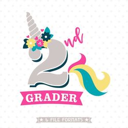back to school svg, unicorn svg, 2nd grade svg, 2nd grade unicorn svg file, girls second grade iron on transfer shirt de