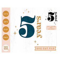 5 years svg cut file - retro fifth birthday shirt svg, retro 5th birthday svg, 5 year old png - commercial use, digital