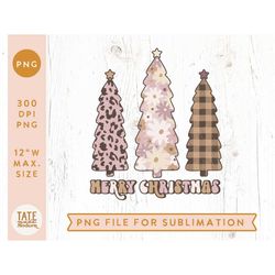 merry christmas trees retro png for sublimation - retro daisy holiday png, retro cheetah christmas tree png - commercial