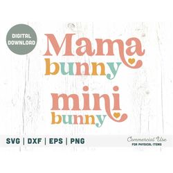 mama bunny & mini bunny svg cut file - retro easter svg, mommy and me spring svg, spring maternity svg - commercial use,