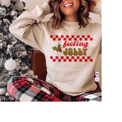 feeling jolly png, retro christmas sublimation design, checkered christmas design, tinsel in a tangle christmas sublimat