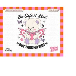 y2k teddy bear svg, retro character svg, mental health svg, motivational svg, be kind svg, retro svg, y2k, teddy bear sv