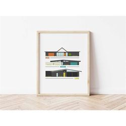 mod house love printable art - palm springs mid century - retro eichler mcm architecture - printable | digital download