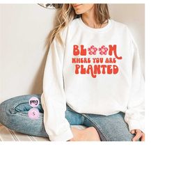 bloom where you are planted png, spring, retro , checkered print, boho rainbow printable png sublimation design cricut s