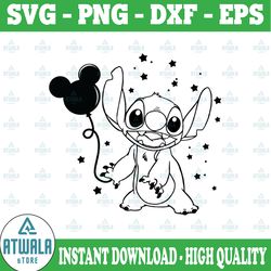 stitch with a balloon svg, stitch clipart, lilo and stitch svg, stitch svg, disney svg, stitch cut file, disney cut file