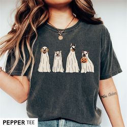 dog halloween shirt, ghost halloween sweatshirt pumpkin t shirt, ghost dog tshirt, fall t-shirts for women