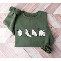 cat ghost halloween shirt, vintage halloween sweatshirt, comfort colors fall shirts for women