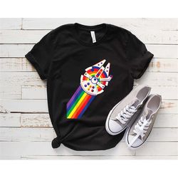 colored millennium falcon, rainbow millennium falcon, disney star wars day shirt, galaxy edge shirt, darth vader shirt,