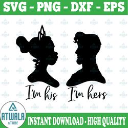 tiana and naveen i'm his i'm hers disney svg, disney mickey and minnie svg,quotes files, svg file, disney png file, cric