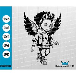 black girl angel svg ,afro girl svg,black girl svg png dxf,angel with heart,cute afro girl with angel wings,african amer