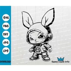 cool bunny svg hip hop hipster bunny svg, angry rabbit bunny wearing clothes smile svg cricut cut files digital instant