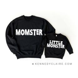 momster matching mother kids halloween sweatshirts, mommy and me halloween mother son halloween shirts