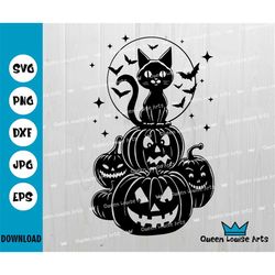 black cat on pumpkin sweat svg, halloween sweat svg, halloween bats cat design t-shirt graphics,cut file clipart vector