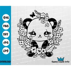panda svg png dxf eps kawaii girl kids baby panda clipart svg cute funny cartoon cutting cuttable vector silhouette came