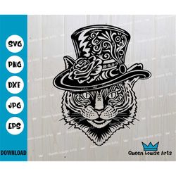 Cheshire Cat Hat Svg,victorian Hat Svg,cat In Hat Svg Cat Svg,alice In Wonder Svg,cat Cricut Clipart Digital Download Cu