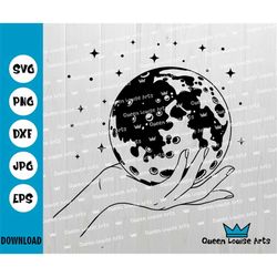 full moon stars svg mystical hands svg boho magic png heavenly moon witch magic sorcery moon phase boho dxf eps cricut