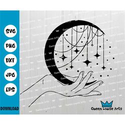 mystical svg boho magic png heavenly moon witch magic sorcery moon stars phase hands boho dxf eps instant download cricu