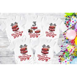 disney pixar cars lightning mcqueen shirt, disney race car birthday shirt, personalized family matching birthday shirt,
