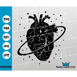 anatomical heart svg dxf png magic starry celestial heart planet svg,space human heart cricut cut file clipart doctor or