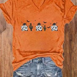 funny halloween boo ghost cow moo i mean boo print v-neck t-shirt, halloween ghost shirt, halloween