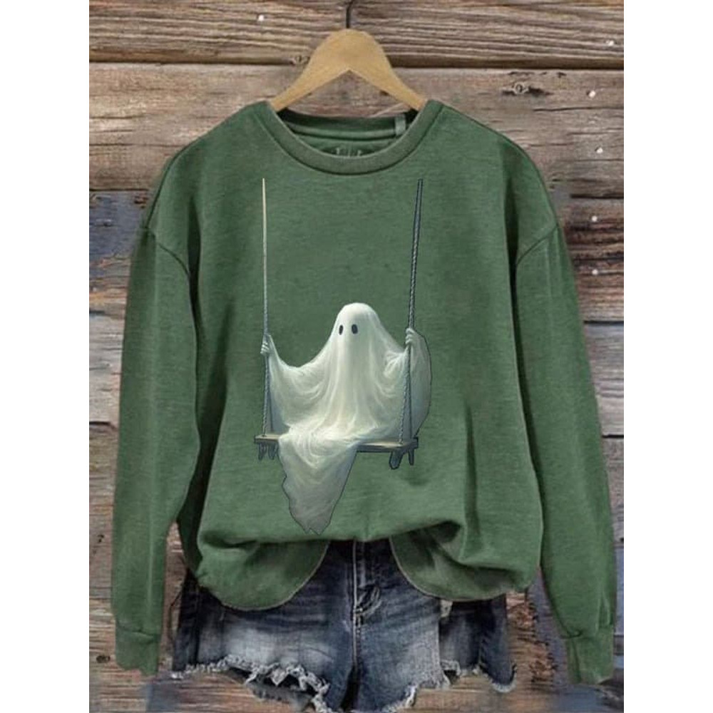 Embroidered Ghost Sweatshirt, Halloween Sweatshirt, Fall Sweatshirt for Women, Halloween Crewneck, Ghost Shirt, Spooky Season - 4.jpg